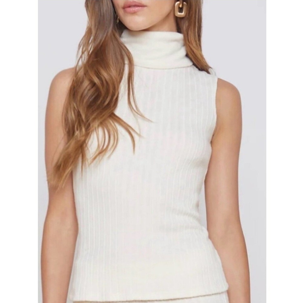 NWT L'AGENCE Ceci Sleeveless Turtleneck Top Ribbed Cream Gossamer Large